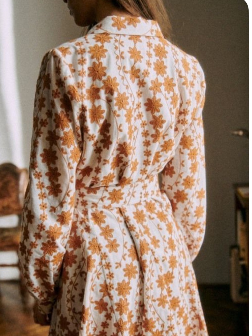 Sezane Sol dress White with Floral Print - Mini Dress Long Sleeve Tie Waist - Picture 2 of 2